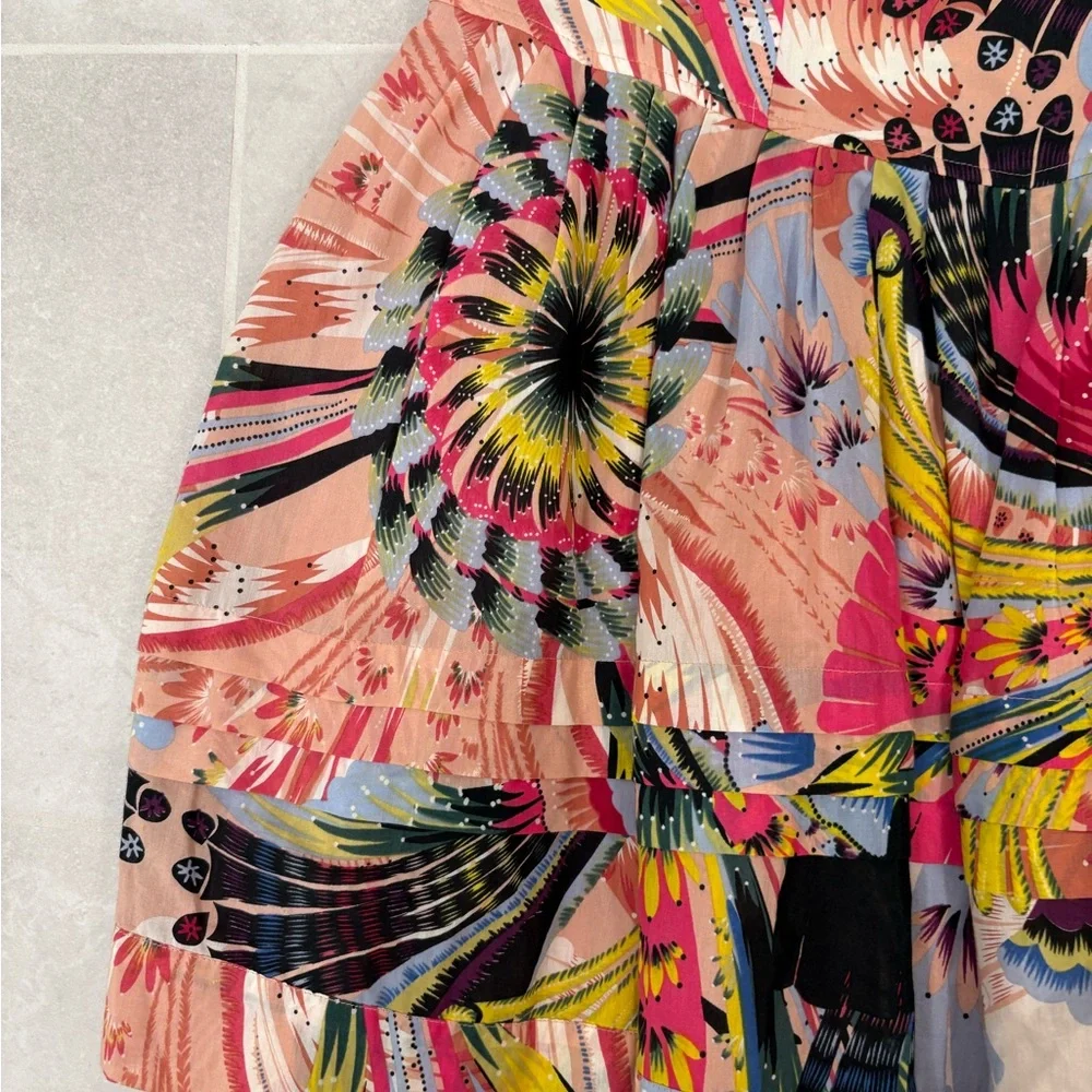 Anthropologie Leifsdottir Cotton Silk Tiered Floral Mini Skirt Size 4 - Picture 3 of 11